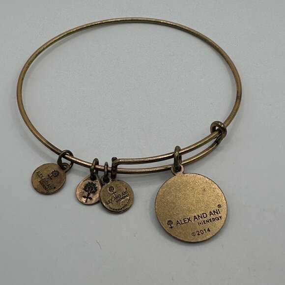 Alex And Ani Gold-Tone Clover Charm Bangle Bracelet Infused With Energy Technolo - Picture 3 of 4